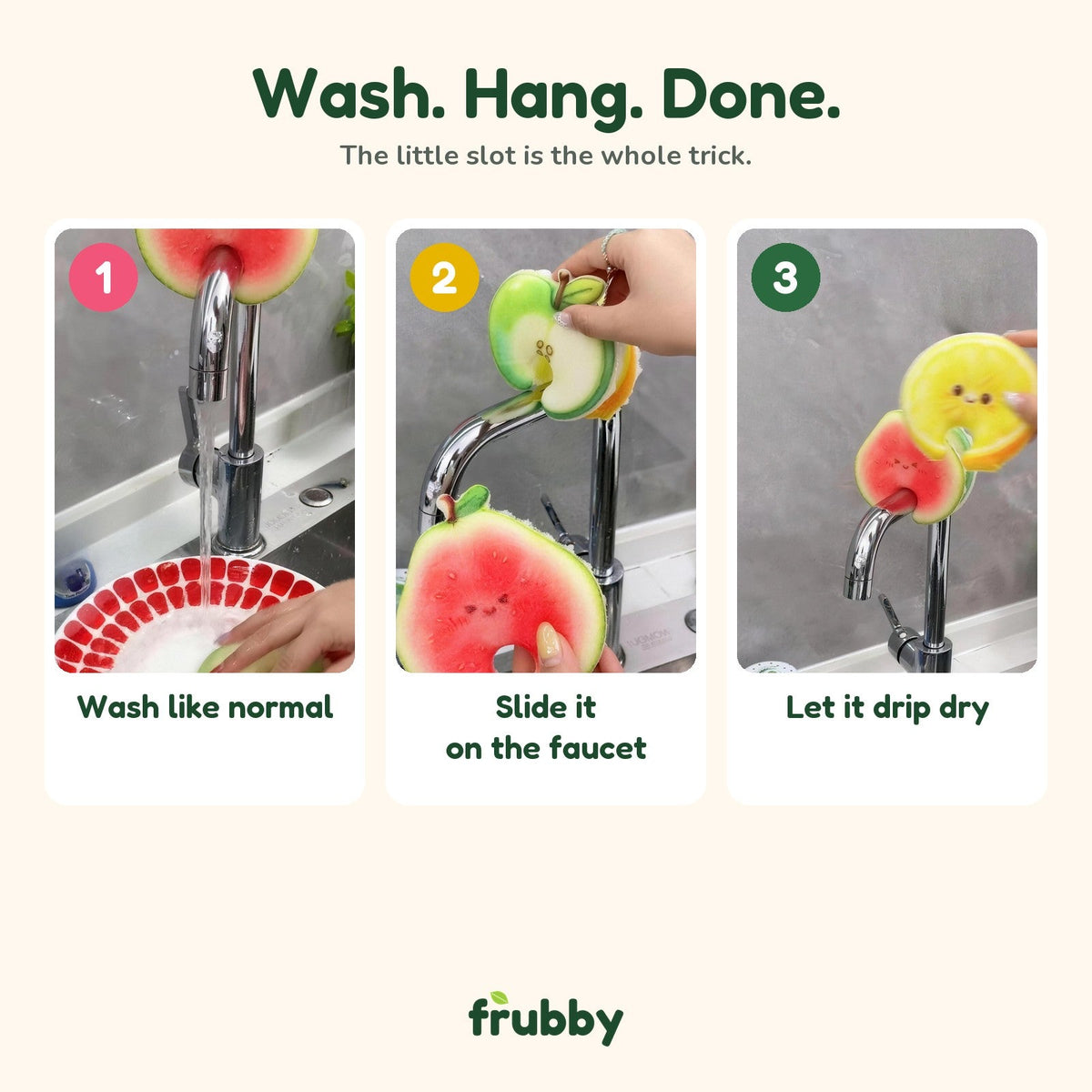 How it works: wash, slide it onto the faucet, let it drip dry